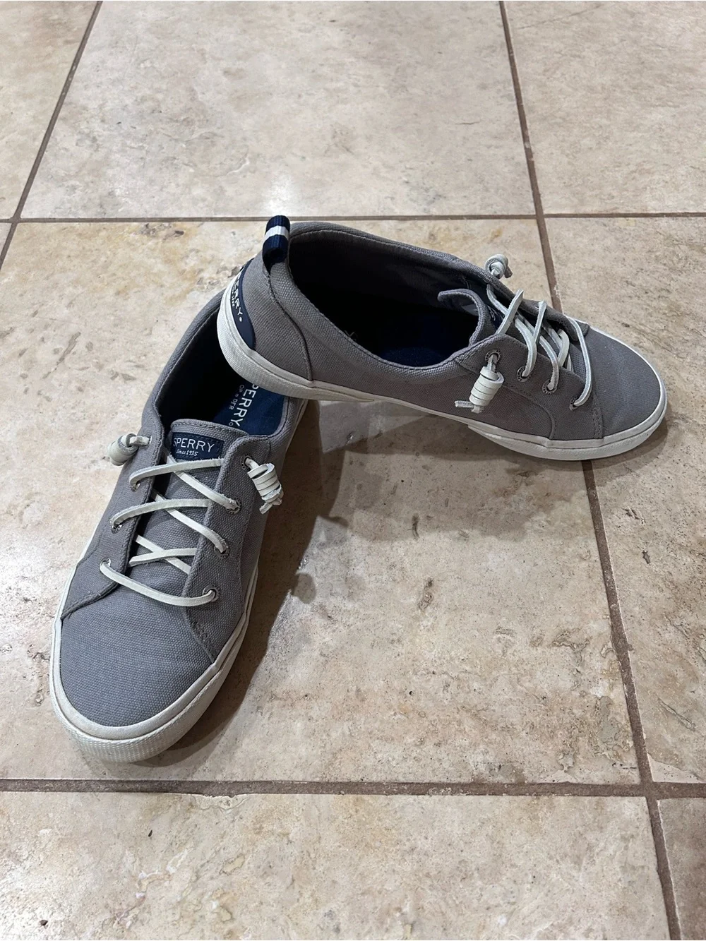 Sperry Men's Gray Canvas Boat Shoes with White Laces